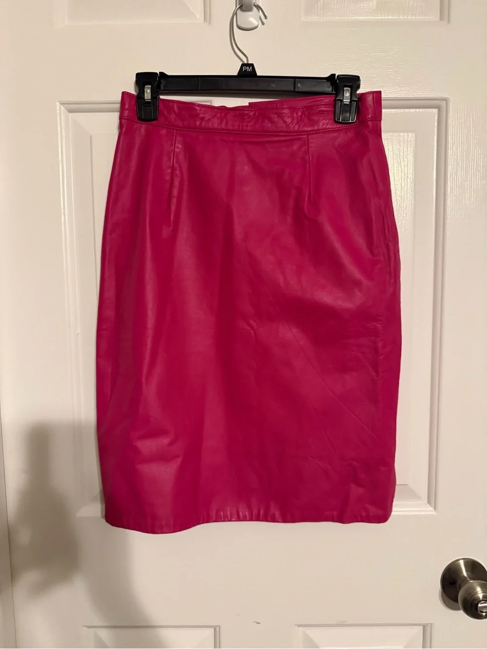 VTG Firenze Santa Barbara Hot Pink Leather Pencil Skirt Size 10 USA Made